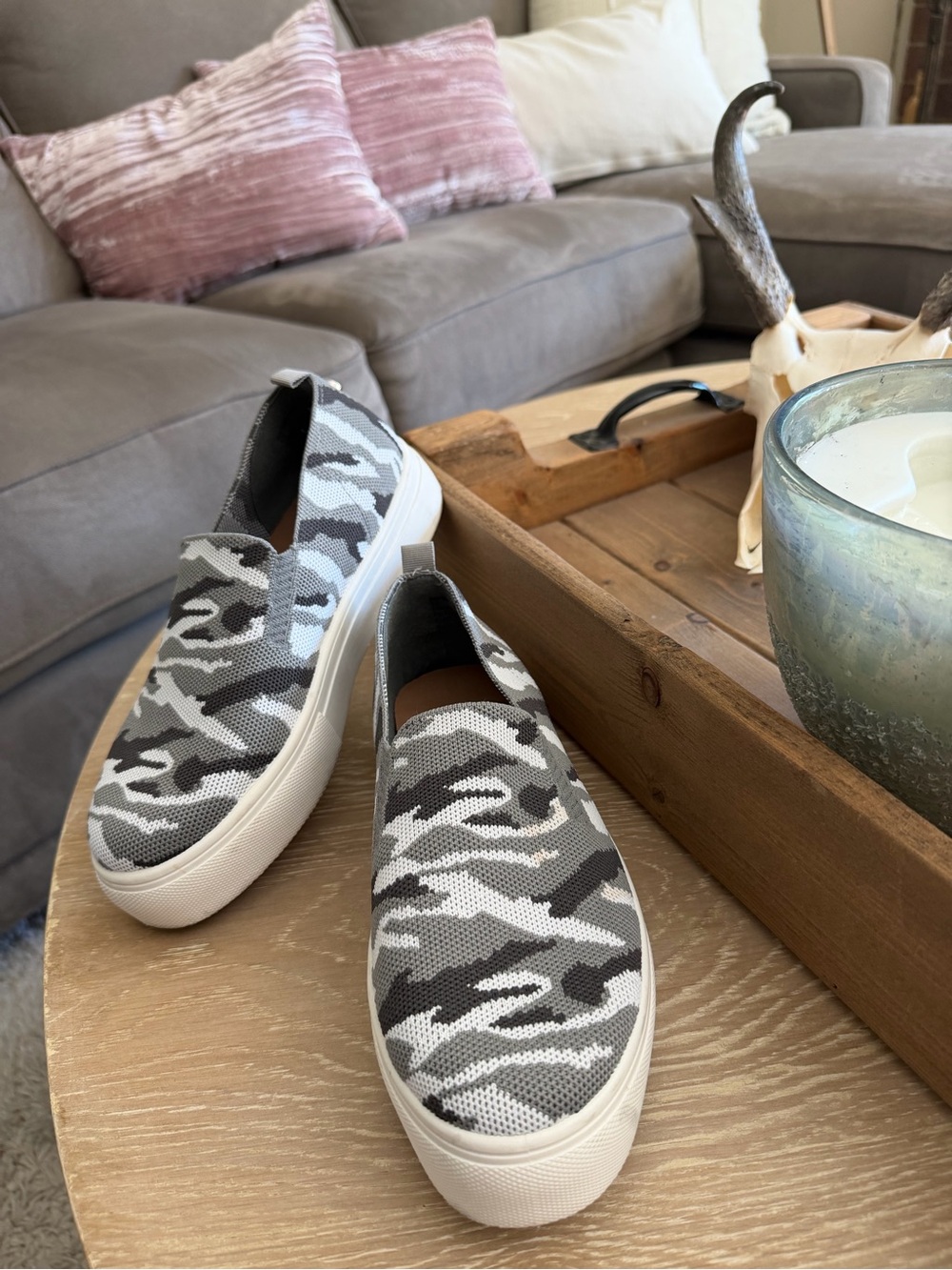 Steve Madden Gray Camouflage Slip-On Sneakers